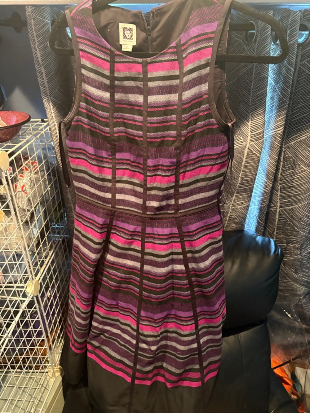 Anne Klein Purple, Pink and Gray Striped High-Low Dress